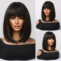Medium Length Straight Bob Style Synthetic Wig