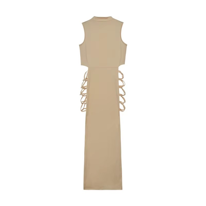 Criss Cross Cut Out Dress, Bodycon Mock Neck Sleeveless