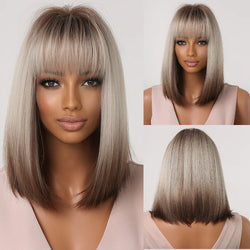 Medium Length Straight Bob Style Synthetic Wig