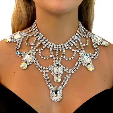 Exaggerated AB Crystal Pendant Large Necklace Rhinestone Jewelry