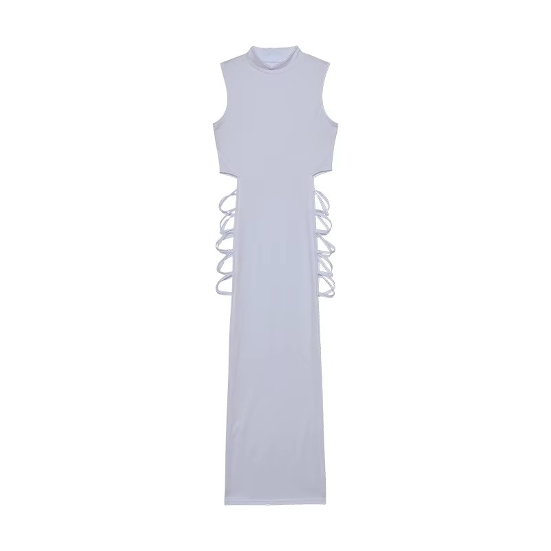 Criss Cross Cut Out Dress, Bodycon Mock Neck Sleeveless