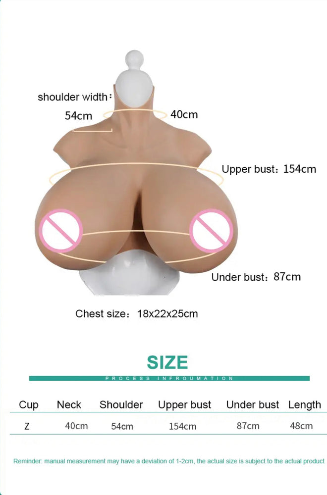 Z cup silicone breast form. Super sized breasts with added skin definition