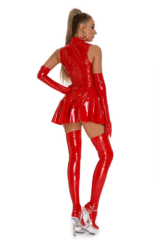 Glossy PVC leather jumpsuit front zip