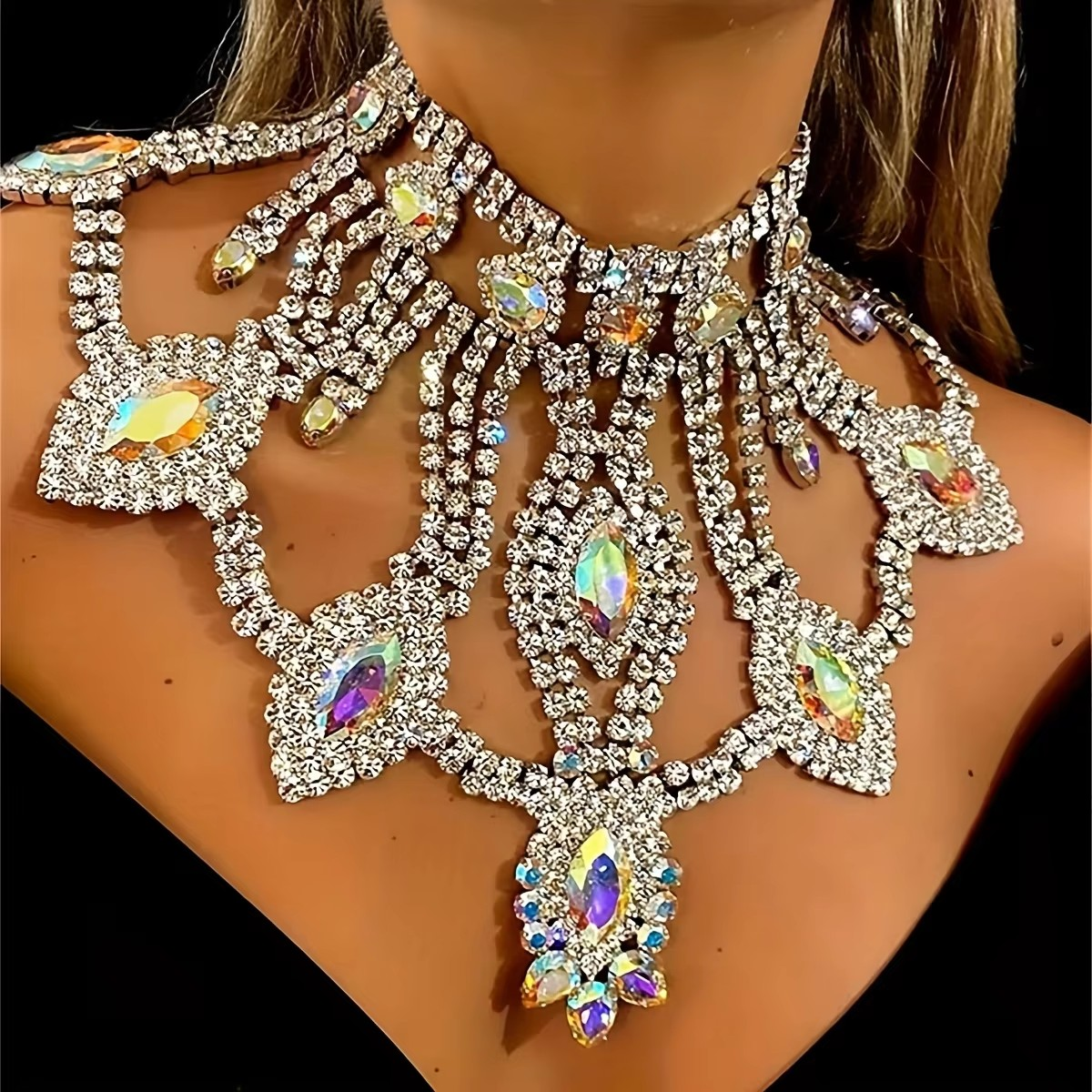 Exaggerated AB Crystal Pendant Large Necklace Rhinestone Jewelry