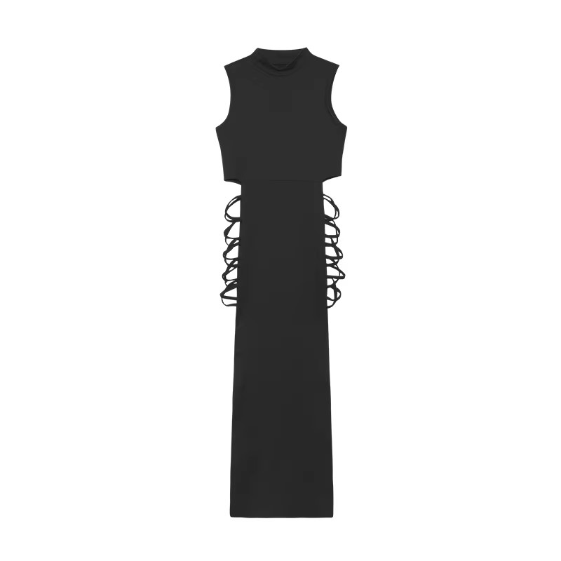 Criss Cross Cut Out Dress, Bodycon Mock Neck Sleeveless