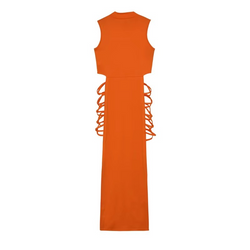 Criss Cross Cut Out Dress, Bodycon Mock Neck Sleeveless