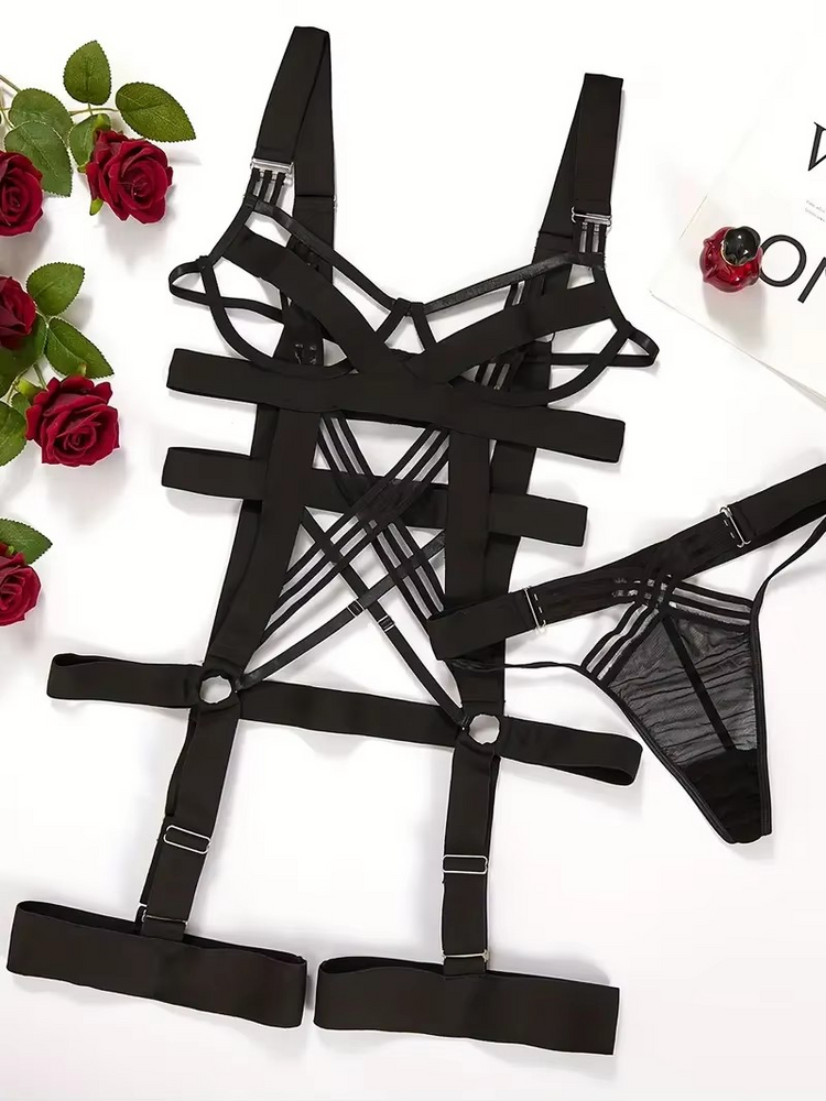 Strappy Criss Cross Backless Thong Bodysuit