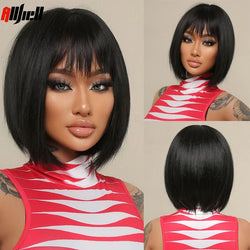 Medium Length Straight Bob Style Synthetic Wig