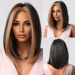 Medium Length Straight Bob Style Synthetic Wig