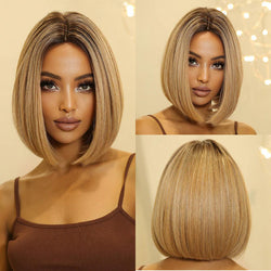 Medium Length Straight Bob Style Synthetic Wig