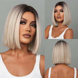 Medium Length Straight Bob Style Synthetic Wig