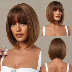 Medium Length Straight Bob Style Synthetic Wig